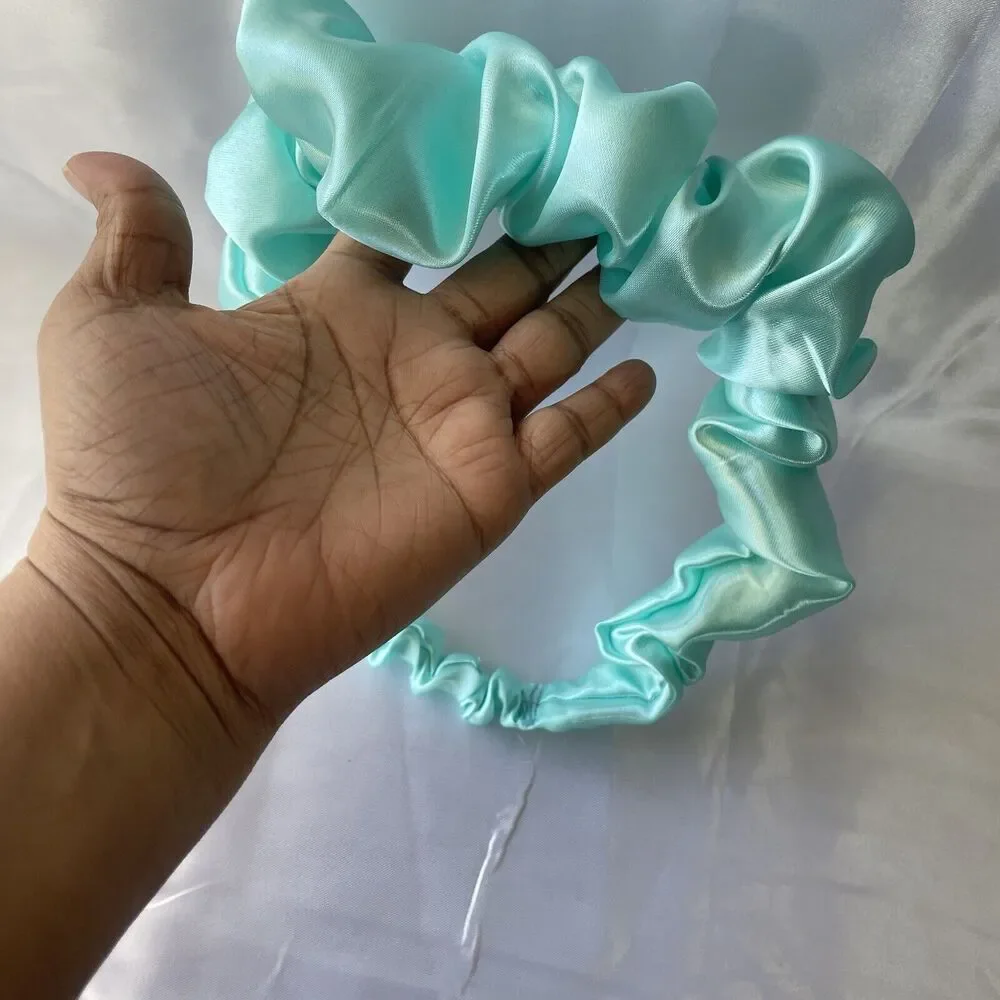 Blue Satin Headband wrap scrunched For Women Pleated design